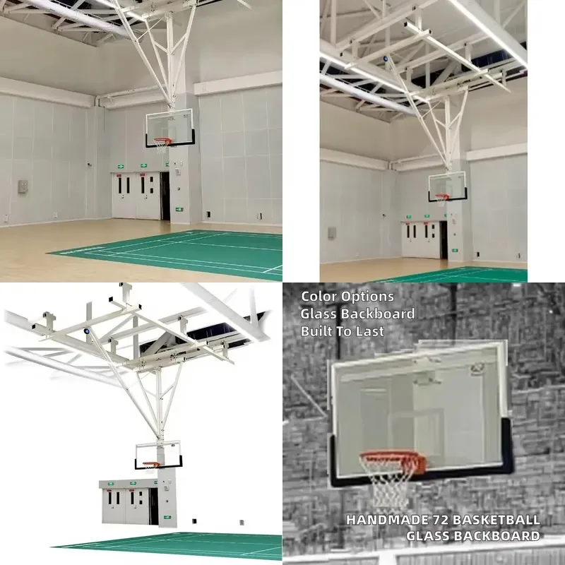 Indoor Tempered Glass Backboard Basketball Hoop with Steel Frame and Portable Stand
