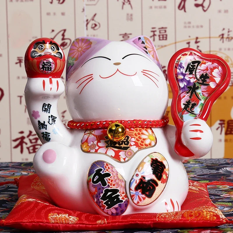5 بوصة السيراميك قطة الحظ اليابانية Maneki Neko تمثال الخزف محظوظ القطط عملة البنك فنغ شوي ديكور حلية ديكور المنزل