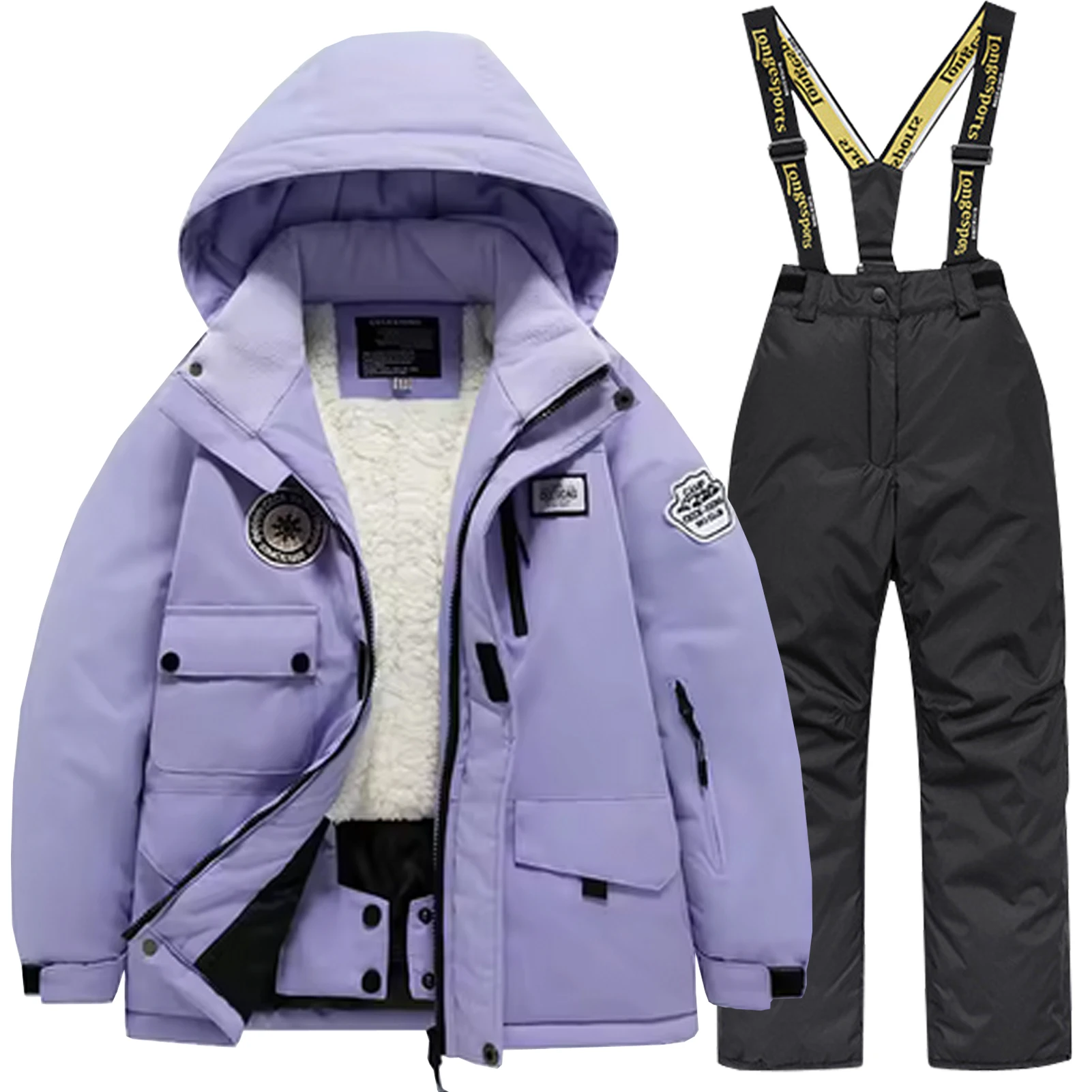 

Boys Girls Snowsuits,Fleece Hood Snow Jacket Pants,-30 Degree Kids Skiing Suit,2-Piece Warm Winter Children's Snowboarding Wear