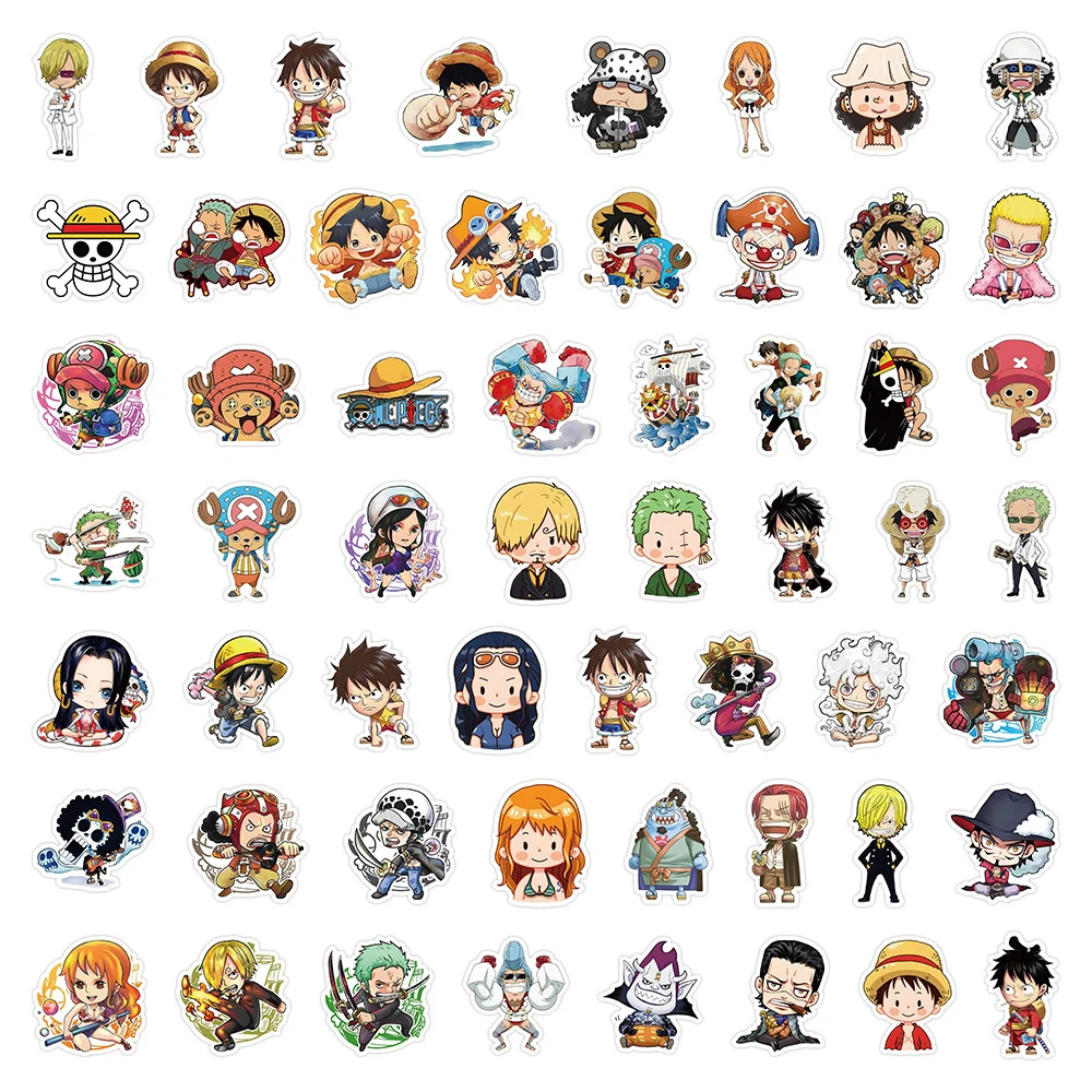 Pegatinas de dibujos animados de One Piece, 10/30/55 piezas, funda de teléfono para monopatín, portátil, impermeable, Zoro, Luffy