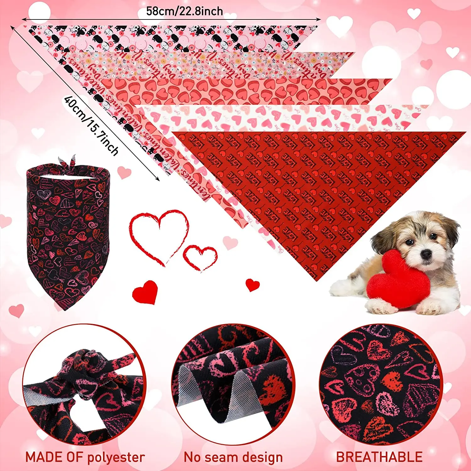 20 Packs Valentine's Day Dog Bandanas Heart Plaid Triangle Bibs Scarf  Adjustable Neckerchief Scarf Bandana For Dogs Cats Pet