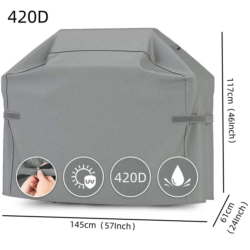 420D Oxford Cloth Large Grill Cover Rip-Proof Garden Waterproof BBQ Gas Furniture Covers Anti-UV Fade Resistant Adjustable Cover