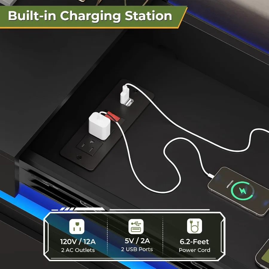 خزانة حديثة ذات 6 أدراج مع خزانة ذات أدراج واسعة لسطح المكتب مع محطة شحن وأضواء LED وملابس برج تخزين كبيرة #6