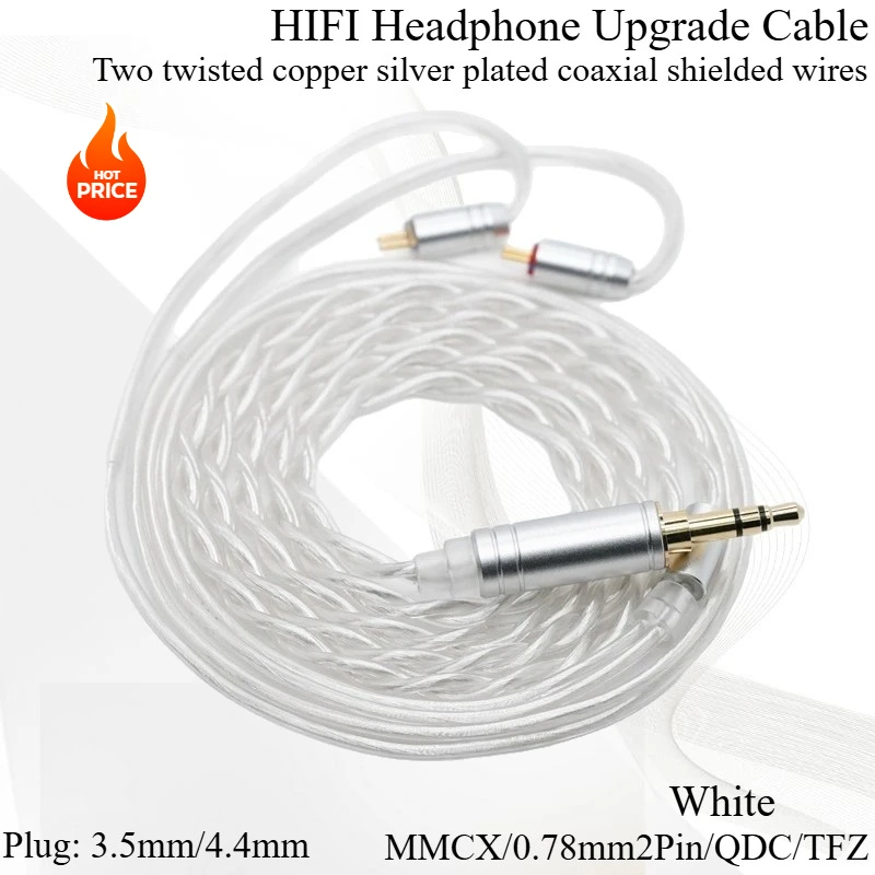 

HIFI Earphone Upgrade Cable IEM MMCX 0.78mm2Pin QDC TFZ 2-strand Silver Plated Wire Wired Earphone Upgrade Twisted Pair