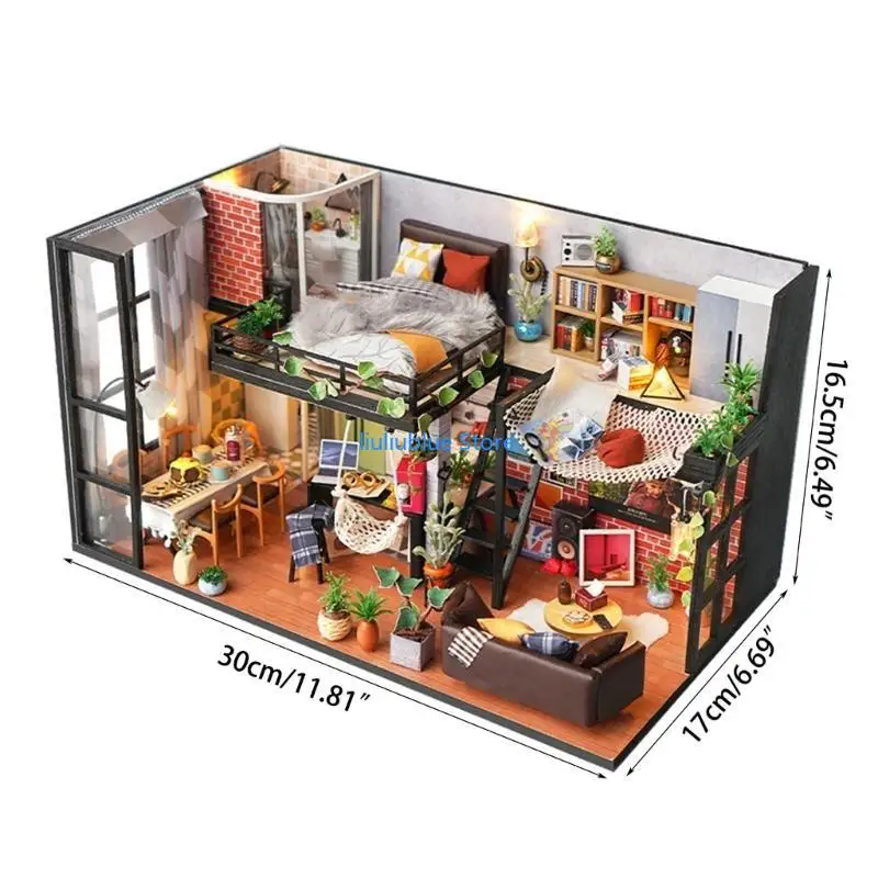 DIY Dollhouse Miniature พร้อมเฟอร์นิเจอร์ Mini House Craft ของขวัญสำหรับวัยรุ่น 62CF