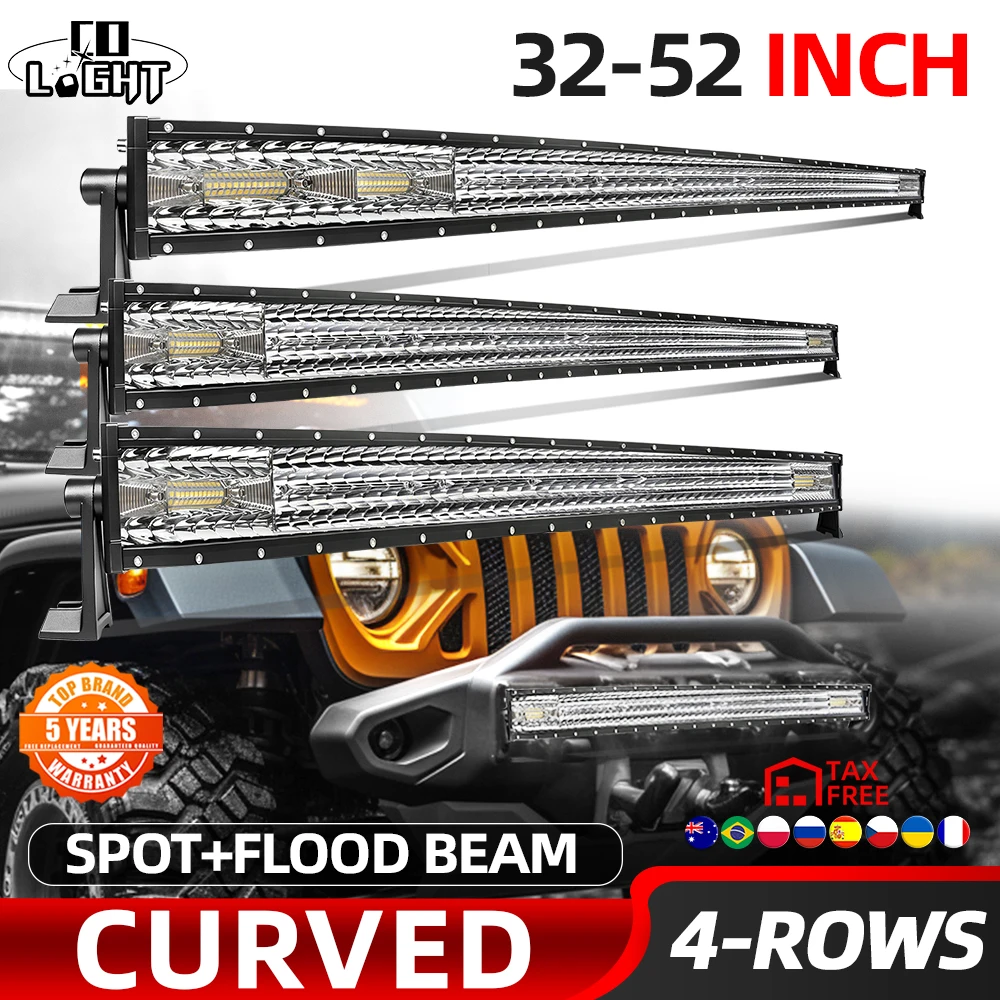 CO LIGHT 4-reihige LED-Lichtleiste 52 Zoll Spot-Flood-Kombination Gebogene LED-Fahrlichter für Offroad-Einsatz Verkabelung für LKW, Pickup, SUV, Boot