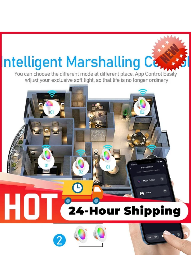 

10W RGB Smart Spotlight Bluetooth-Compatible Recessed Ceiling Lamp 2700K-6500K Round Panel Light for Living Room Bedroom Decor