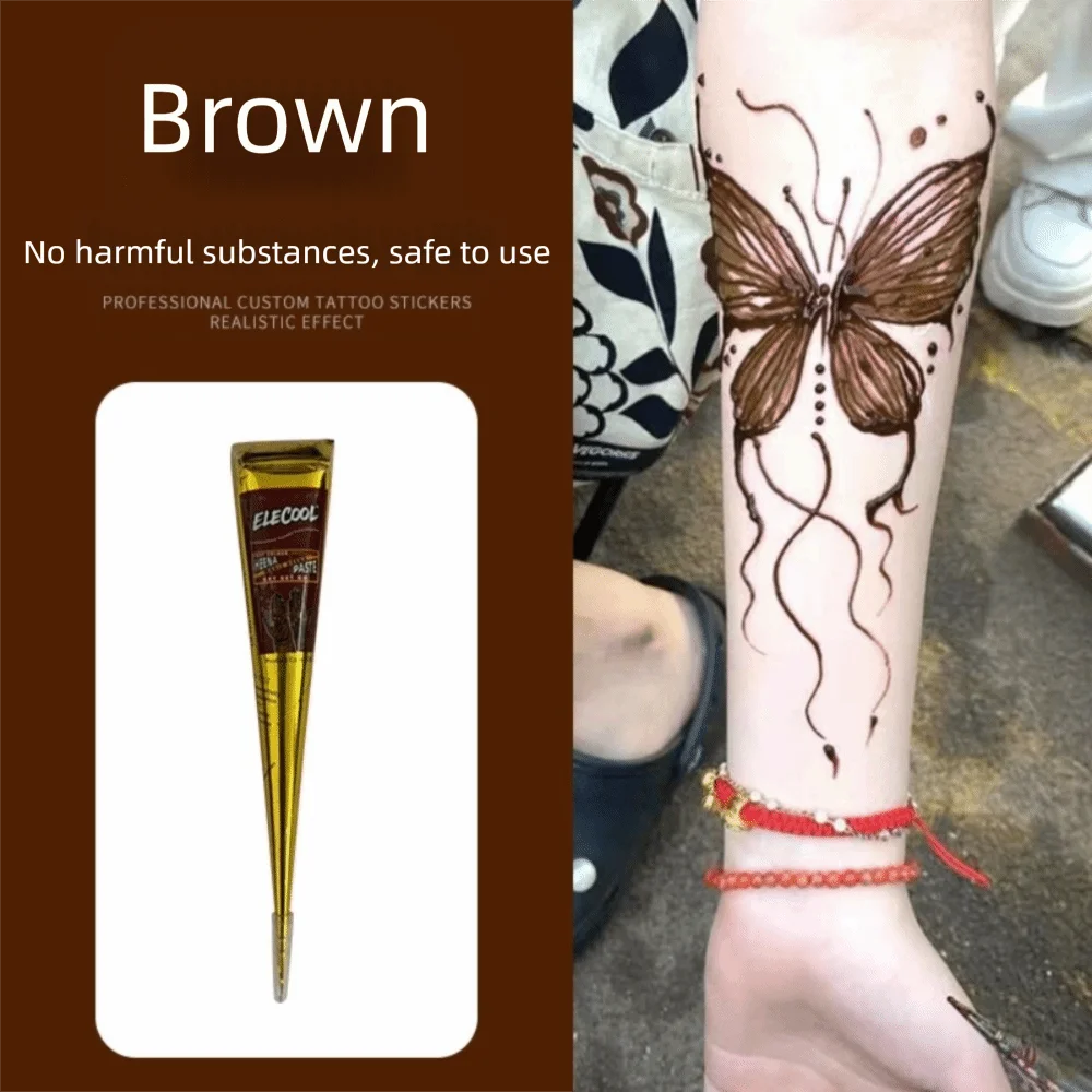 Mehndi Easy-To-Use Henna Tattoo Cream Semi-permanent Black Brown Henna Paste Cone Temporary Brown Henna Cream Henna Tattoo