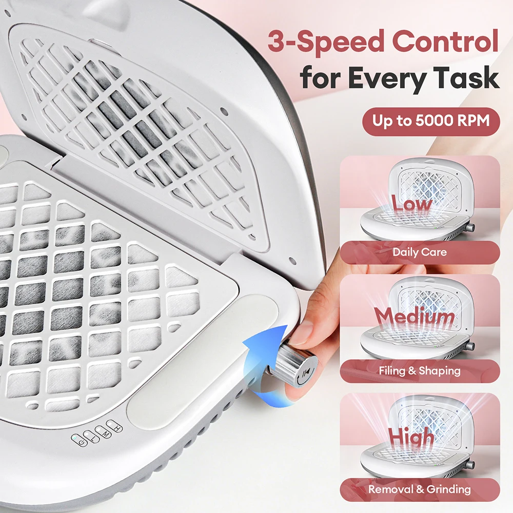 Foldable Nail Dust Collector 5000RPM Strong Suction Dual-Sided Dust Collection Dual Brushless Turbine Vacuum Nail Dust Extractor view 4