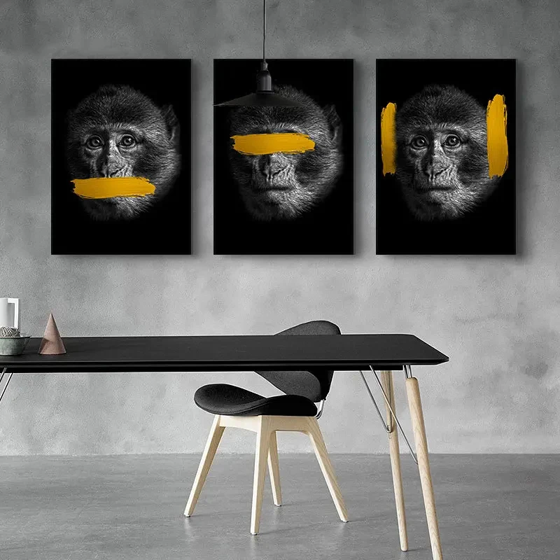 Monkey No Speak,no See,no Hear Pictures Wall Art Canvas Painting Funny Three Monkeys Posters and Prints for Living Room Decor