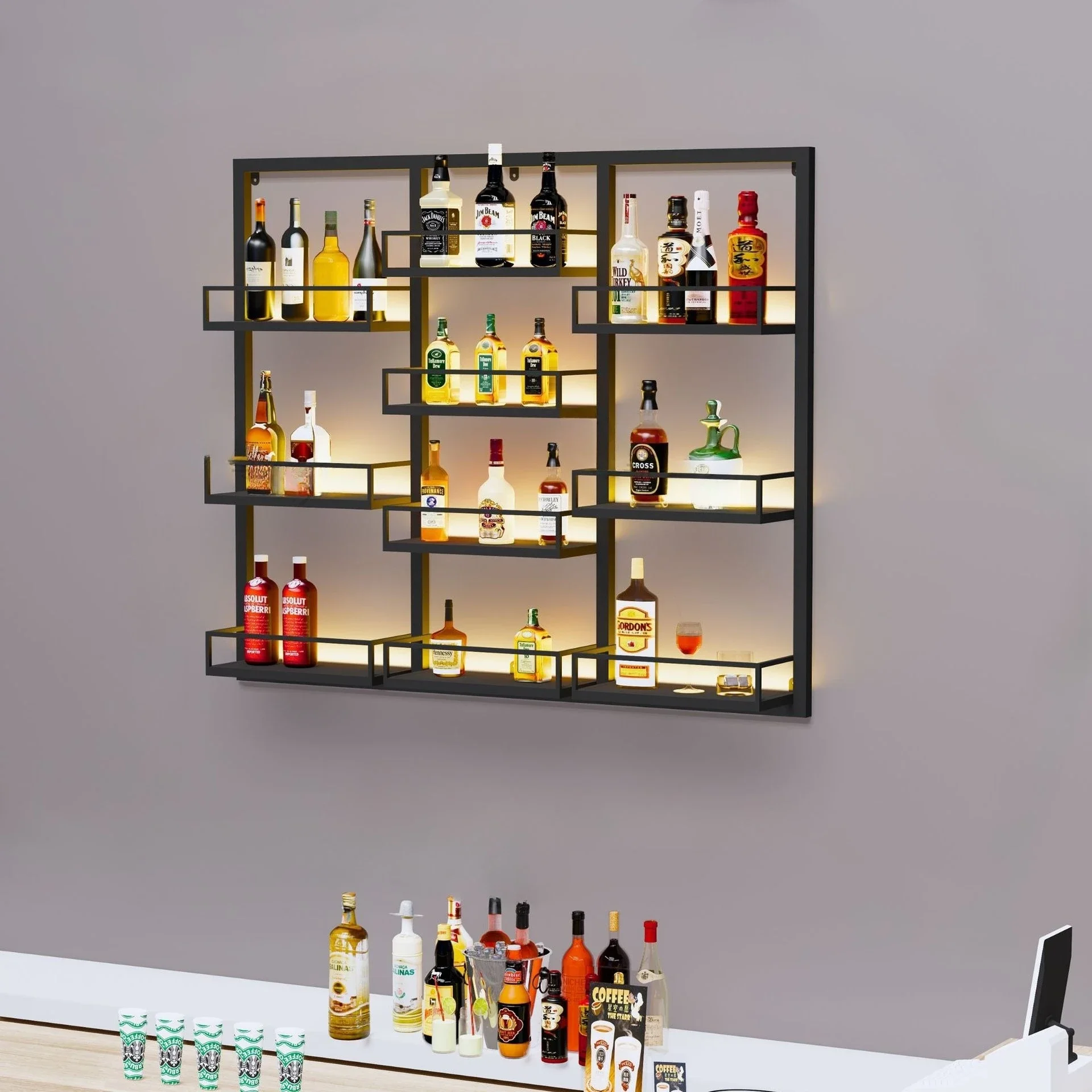 Creative wine rack wall-mounted wine cabinet bar counter background decoration wall rack restaurant modern simple wine