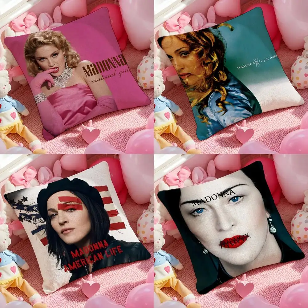 Singer Madonna Cushion Cover Pink Linen Textured Double Sided Cushion Cover with Invisible Zipper for Home Decor