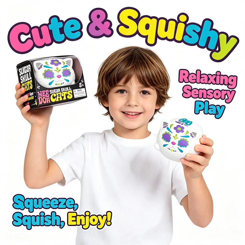 Needoh Sugar Skull Cats Schylling Buttery-Soft Feel Fidget Toy ASMR Sensory Anti Stress Relief Toy Gifts Sensory Toys
