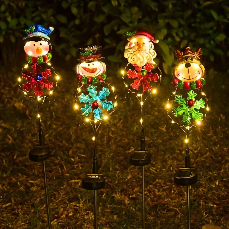 Led boneco de neve solar luz do jardim ao ar livre estaca luz movido a energia solar luzes do caminho de natal para decoração do quintal do gramado de natal