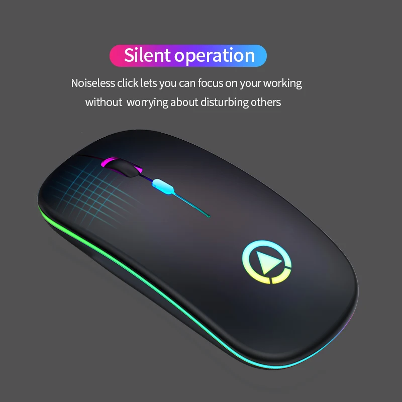 Mouse wireless ricaricabile silenzioso retroilluminato a LED Mouse PC Laptop Computer Mous Ricevitore 2.4Ghz Mouse ottici