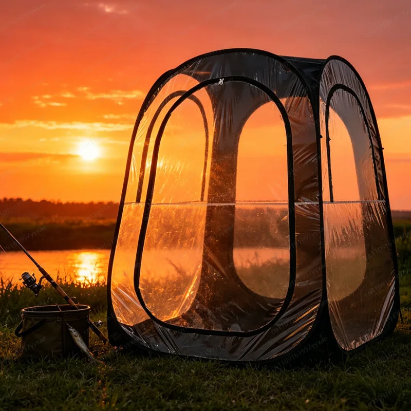 Transparent PVC Windproof Outdoor Fishing Chair Shelter Pop Up Portable Cold Resistant Camping Emergency Sun Protection Canopy