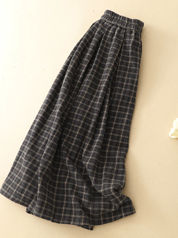 Retro Japanese Plaid Pleated High Waist  Skirt Women's Autumn Winter A-Line Skirt Slimming College Style City Commute