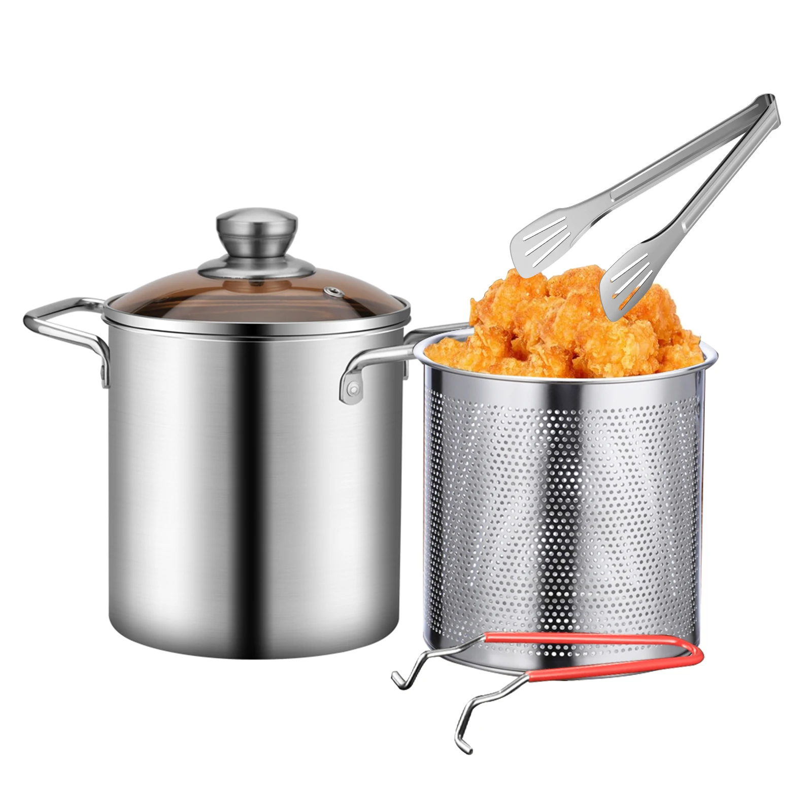 Stainless Steel Deep Fryer Pot Japanese Tempura Small Deep Frying Pan With Strainer Basket for French Fries Chicken Kitchen Tool