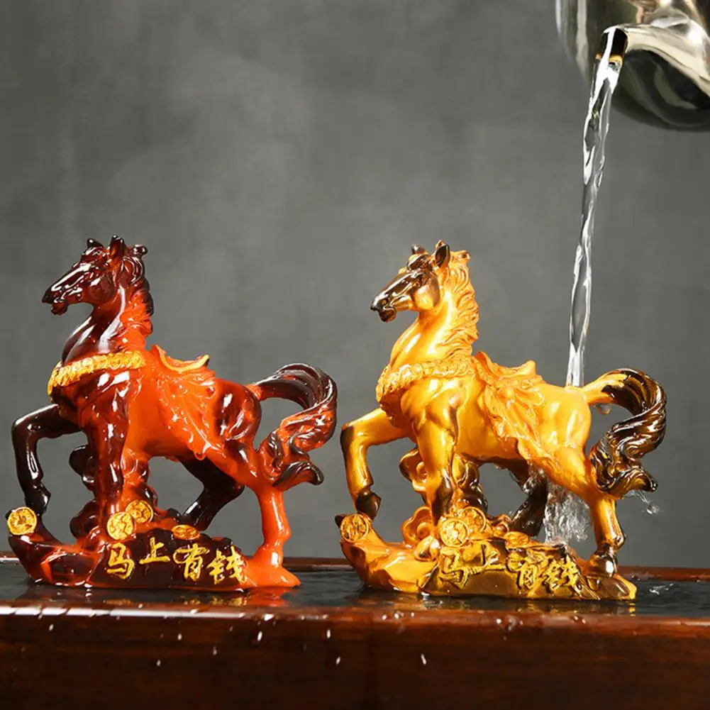 12cm Horse Tea Pet Sculpture Resin Color-Changing Horse Ornament High Temperatures Money Symbol Base Home Decor Wealth Display