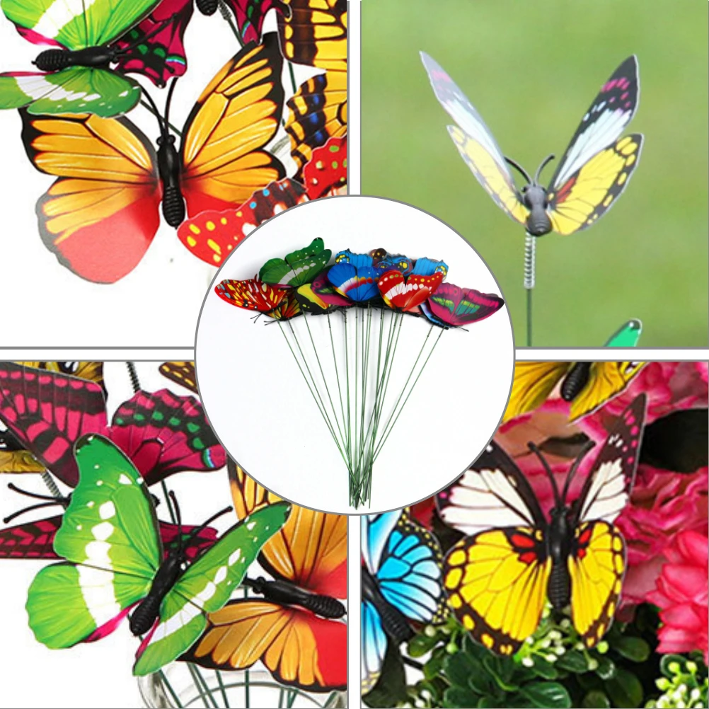 20 قطعة فراشات محاكاة ديكور اصطناعي نابض بالحياة حديقة ديكور المنزل سطع أواني الزهور الملونة