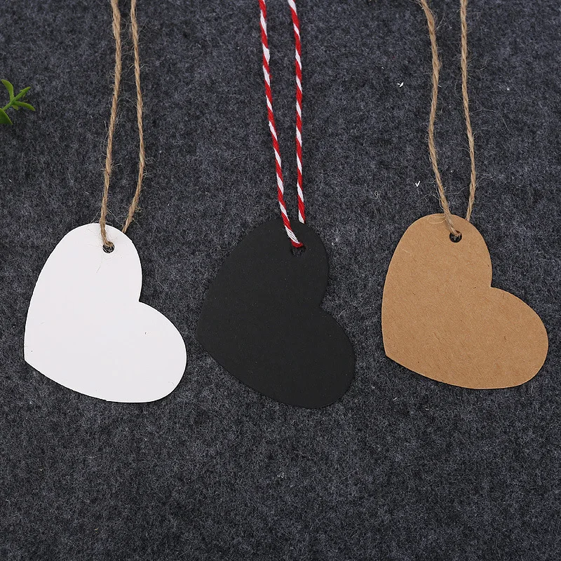 100pcs Heart Shaped Paper Tags Christmas Gift Packaging Hang Tag Kraft Paper Cards Labels Garment Shoes Bags Packing Accessories