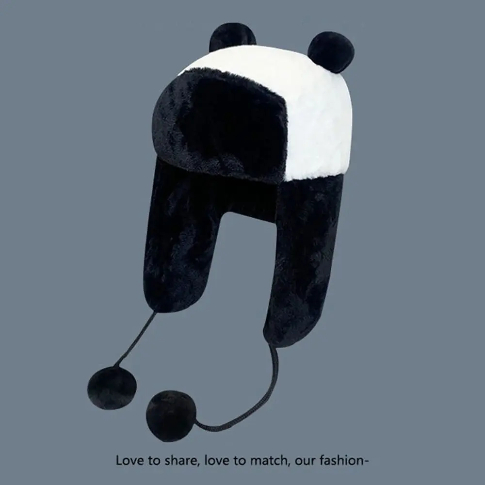 Versatile Faux Fur Warm Hat Panda Style Cold-proof Earflap Hat Ear Protection Plus Velvet Pilot Cap Cycling Activity