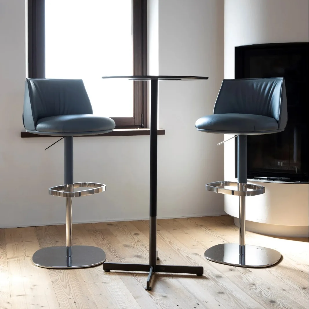 Modern Purple Leather Adjustable Swivel Bar Stool with Stainless Steel Base for Hotel and Dining Use