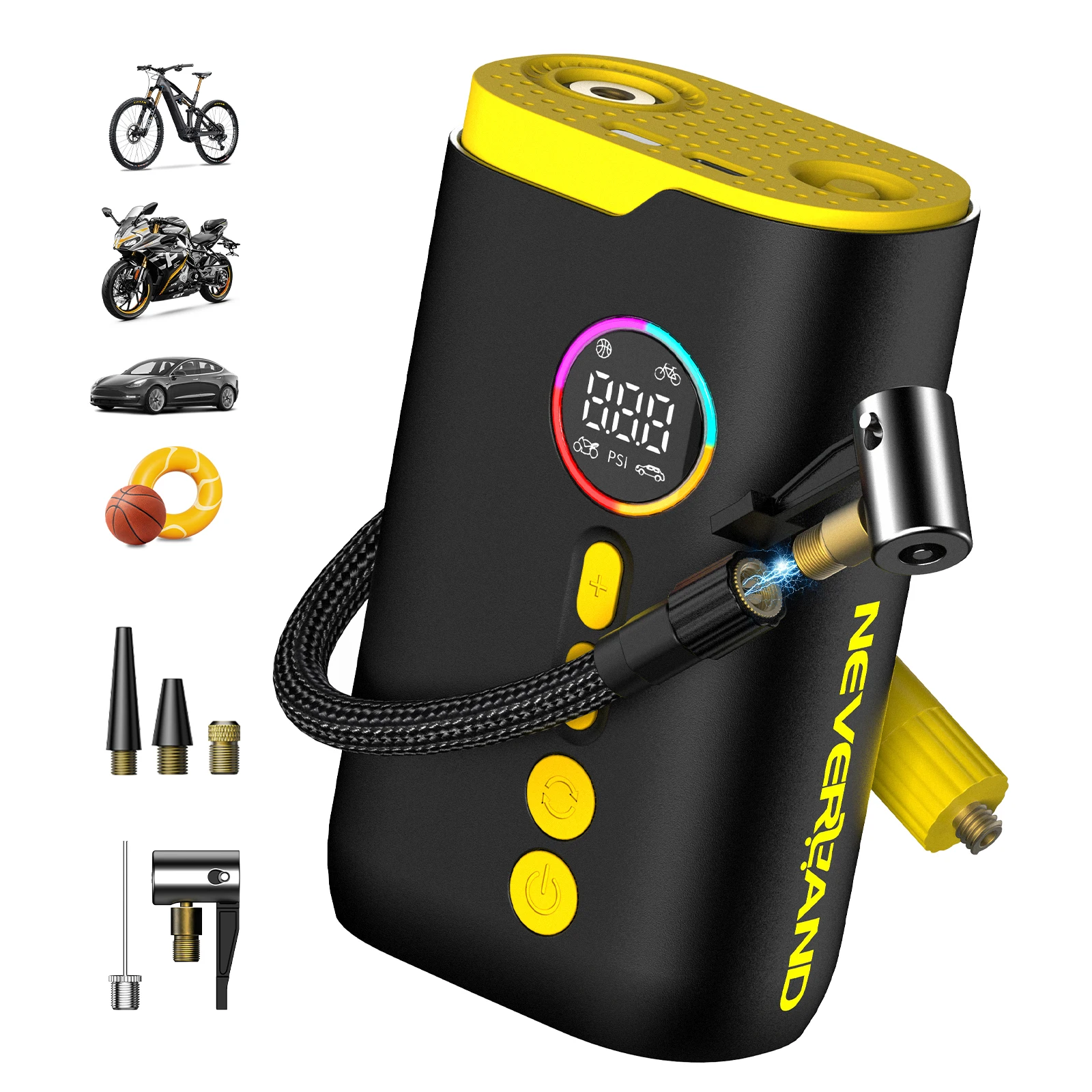 Neverland Tire Inflator Portable Air Compressor - 150 PSI Electric Air Pump for Car Tires with Auto Shutoff Function, Cordless Tire Air Pump for Bicycle, Motorcycle with Gauge