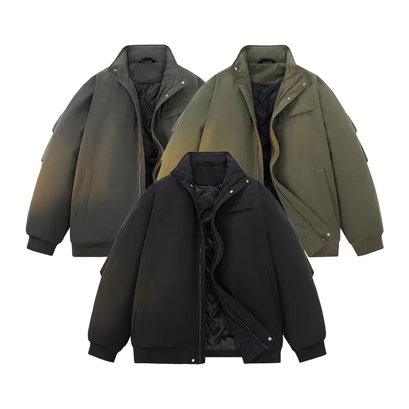 الشتاء الرجال أسفل معطف الأمريكية شارع العليا الوقوف طوق رجل ملابس خارجية رشاقته فضفاضة سحاب أكمام طويلة يندبروف سترة الذكور #5