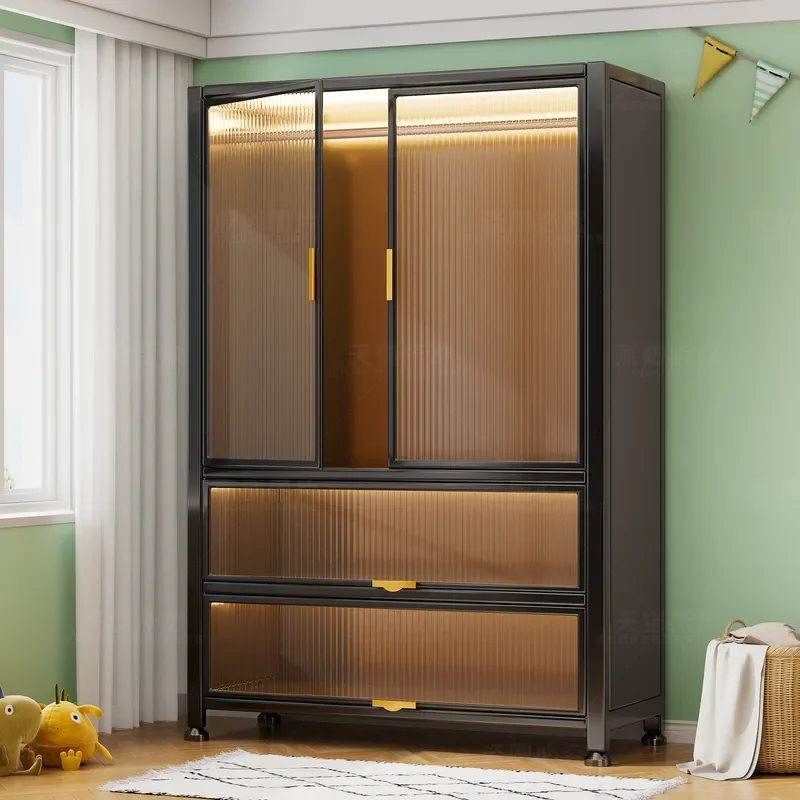 for 2026 New Steel Wardrobe Baby Clothes Storage Cabinet Stable Durable Dustproof Hanging Combination Locker