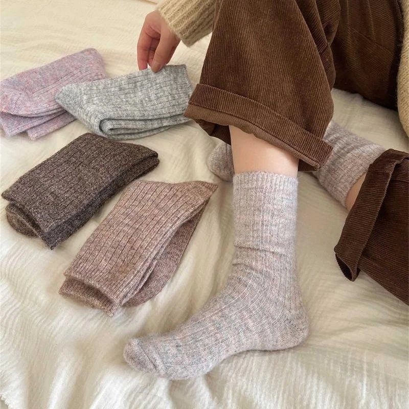 

Q22D женские зимние уличные походные носки, термотеплые вязаные однотонные носки из искусственной шерсти в рубчик, повседневные