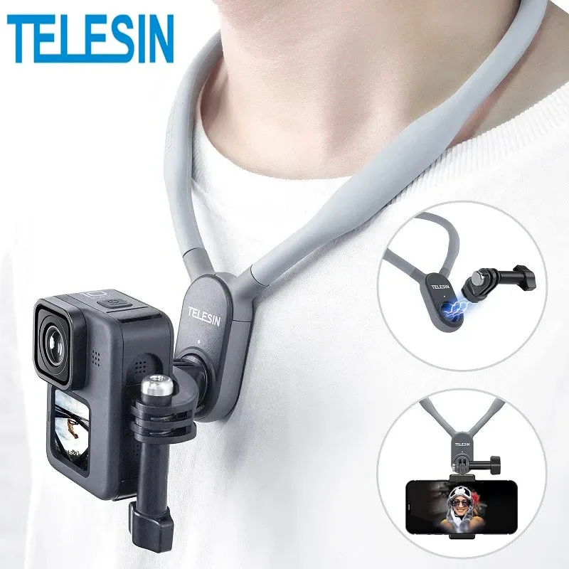 Telesin silicone magnético pescoço montagem para gopro hero 11 10 9 8 7 6 5 insta360 dji osmo ação smartphone segurar acessórios de ação