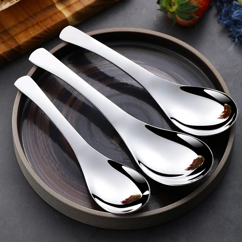 

3Pcs Stainless Steel Spoons Short Handle Soup Spoon Set Large/Small Metal Kitchen Dinner Spoons for Soup Rice Porridge Tableware