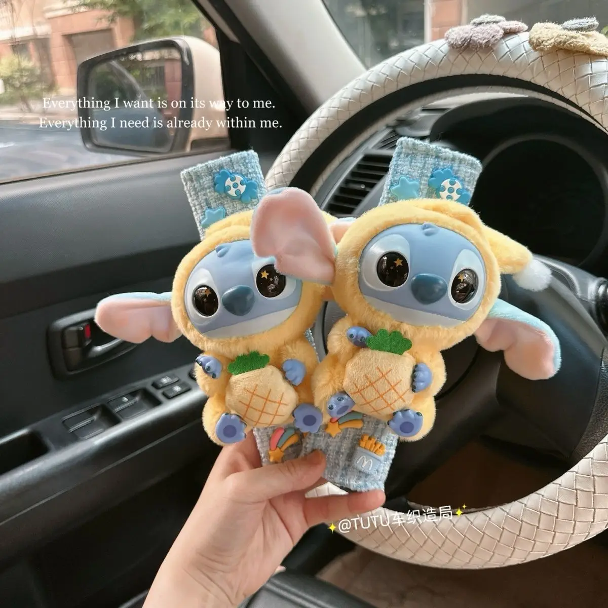

Eat Something Before Sleep Stitch Car Seat Belt Cover Auto Seatbelt Safety Belt Soft Plush Shoulder Protector Men Women Car Gift