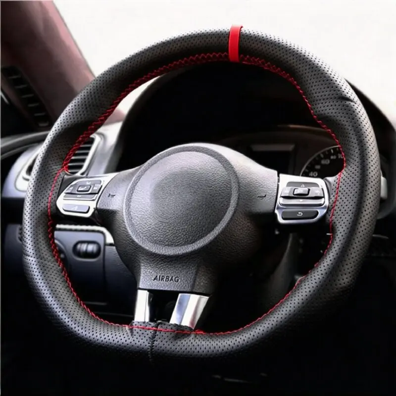 For Universal hand-stitched steering wheel cover sweat-absorbent and breathable universal perforated design with centering mark.