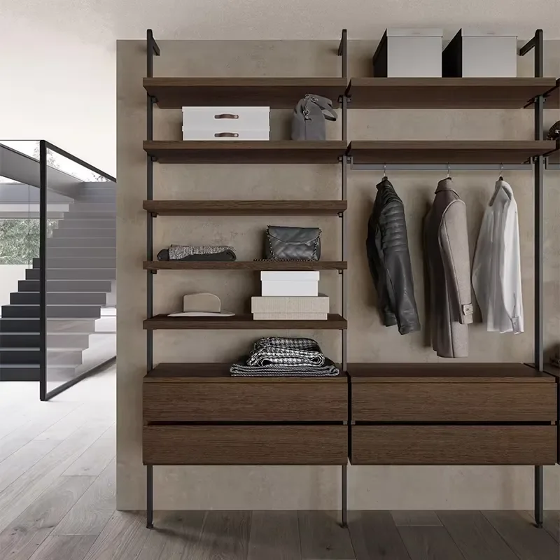 European Poliform Style Walk-in Closet Door Wood and Glass Panel Designs Custom Wardrobe Storage Cabinet for Villa