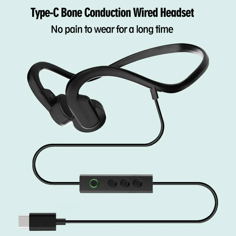 Bone Conduction Type C Earphones Wired Headset USB C Gamer Headphones Cable Handsfree Type-C Earbud w Mute Button for iPhone 15