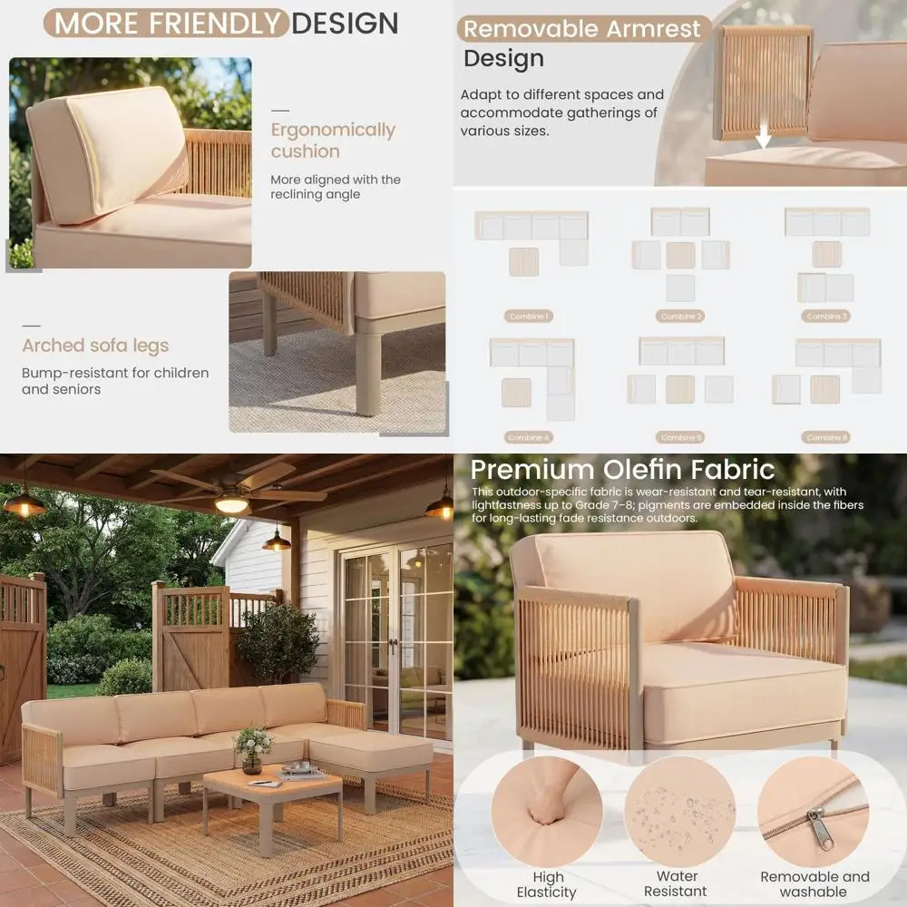 

6 Pieces Patio Sectional urniture Set, e Outdoor Contion Set with Ottoman, 6" Thick Cushions & Coee Table, All-Weather Sectional