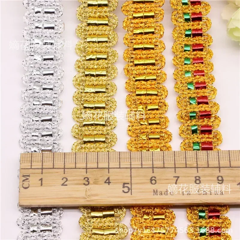 Woven Dress Tape Stage Cuffs Decorative Lace Accessories 2.2cm Trims Ribbon 28Yards Sheet Metal Gold and Silver Silk
