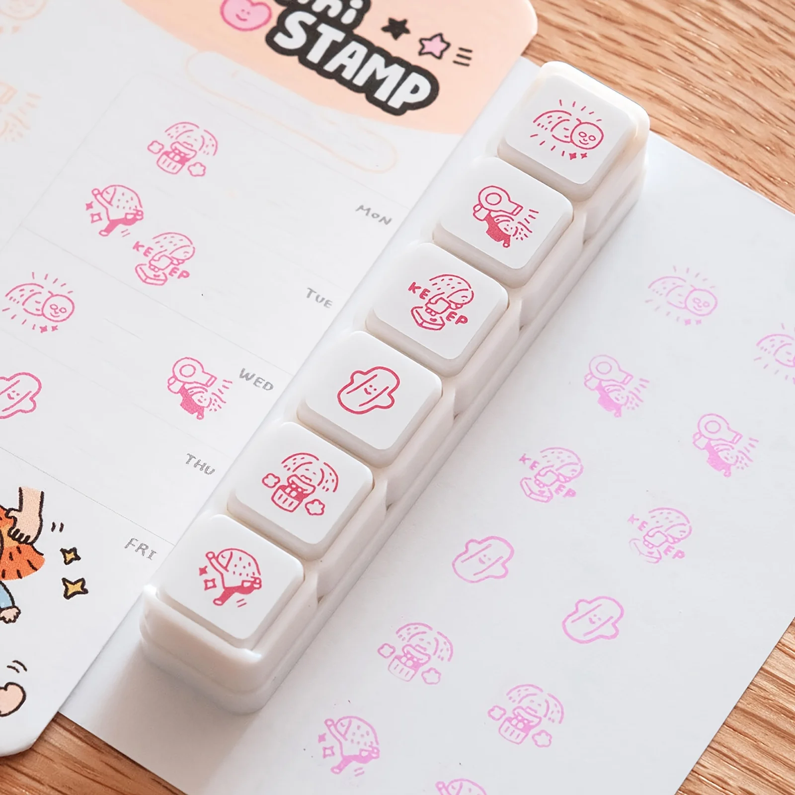 A set (6 pieces) of mini cute daily clock in six buttons seal high value student handbook DIY material decoration