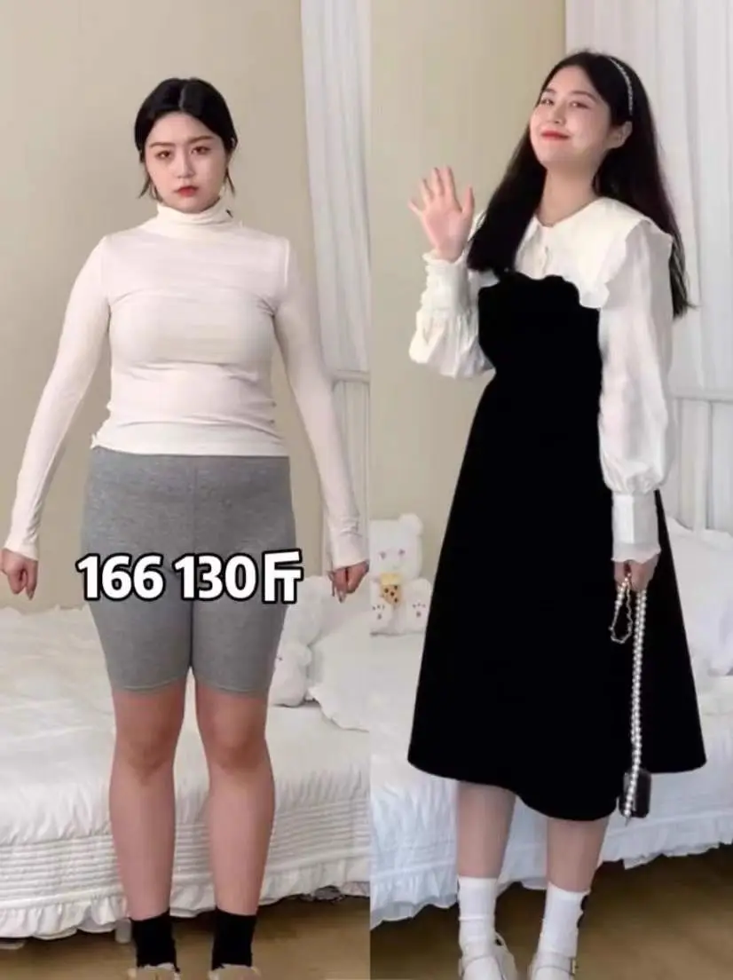 Large Size Women\'s Autumn Long Sleeved Dress New Fake Two-piece Doll Collar Dress Slimming and Flesh Blocking Long Skirt