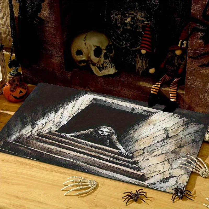 VIKAMA 3D Spooky Staircase Ghost Doormat, Non-Slip and Absorbent Entryway Mat, Halloween Horror Party Entryway Rug, Home Decor