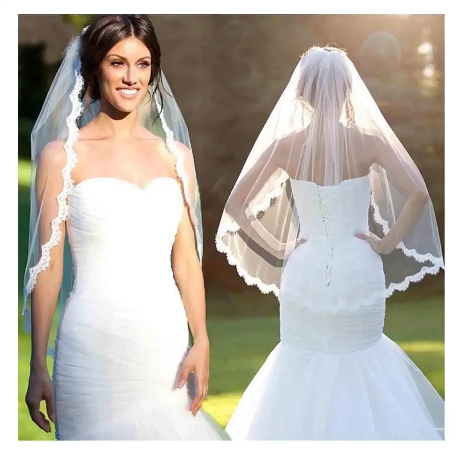 Women’s Wedding With Comb Fingertip Length Bridal Veil 1T 1 Layer Embroidered Lace for Bride