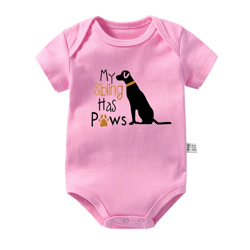 Summer New Casual Newborn Baby Boy Girl Short Sleeve Letter Print My Sibling Has Paws Cute Dog Romper Baby Clothes Bodysuits