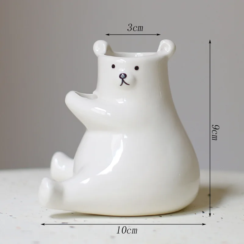 Cute Cartoon Ceramic Bear Vase, Hydroponic Plant Pot, Floral Art Vase. Creative Gift, Desk Makeup Table Storage.