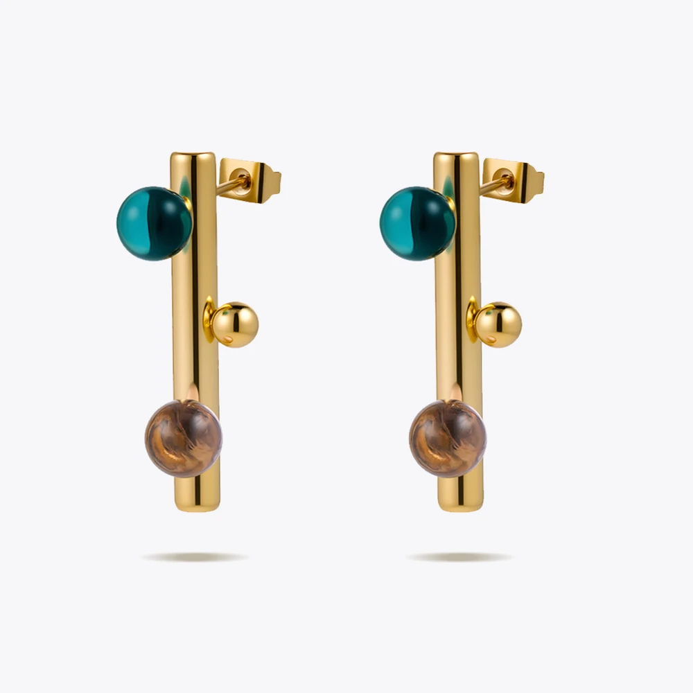 ENFASHION Aretes De Mujer Colorful Resin Stud Earrings For Women's Stainless Steel 18K Plated Gold Decliate Simple Jewelry E1898