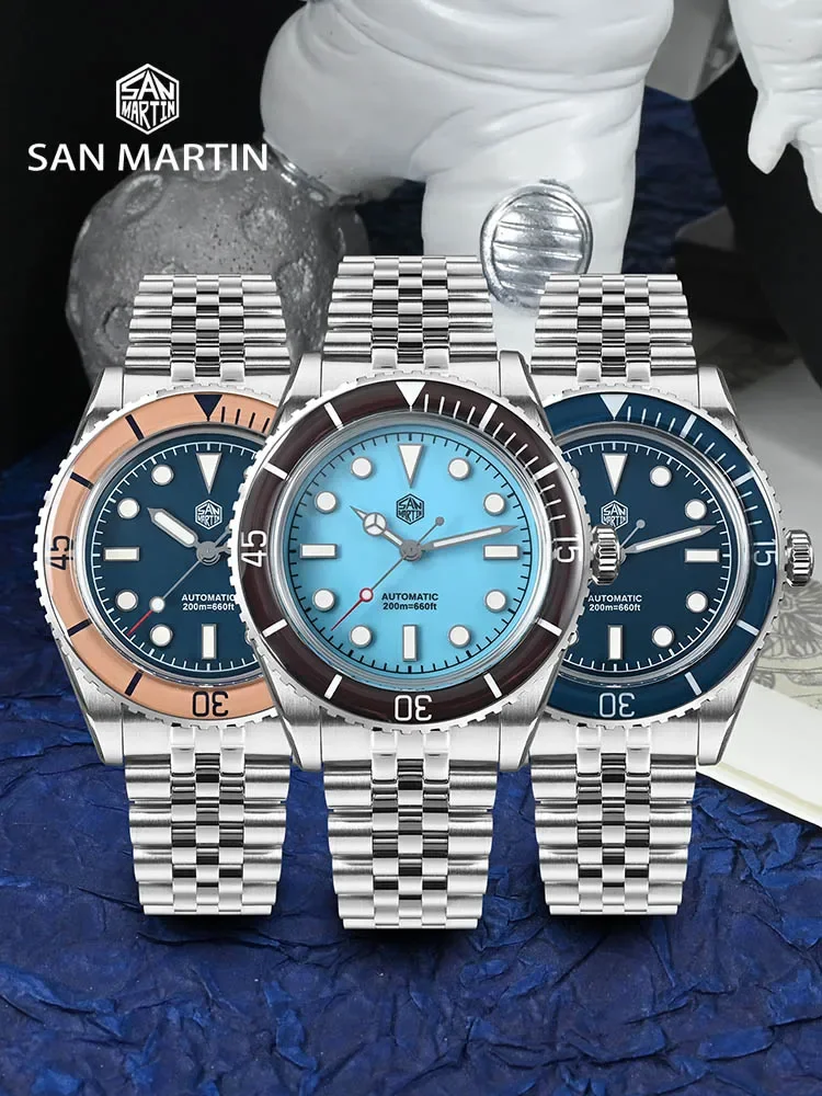 

San Martin винтажные роскошные мужские часы для дайвинга 40 мм NH35 автоматический механический сапфировый безель J-образный браслет водонепроницаемый 200 м SN0133