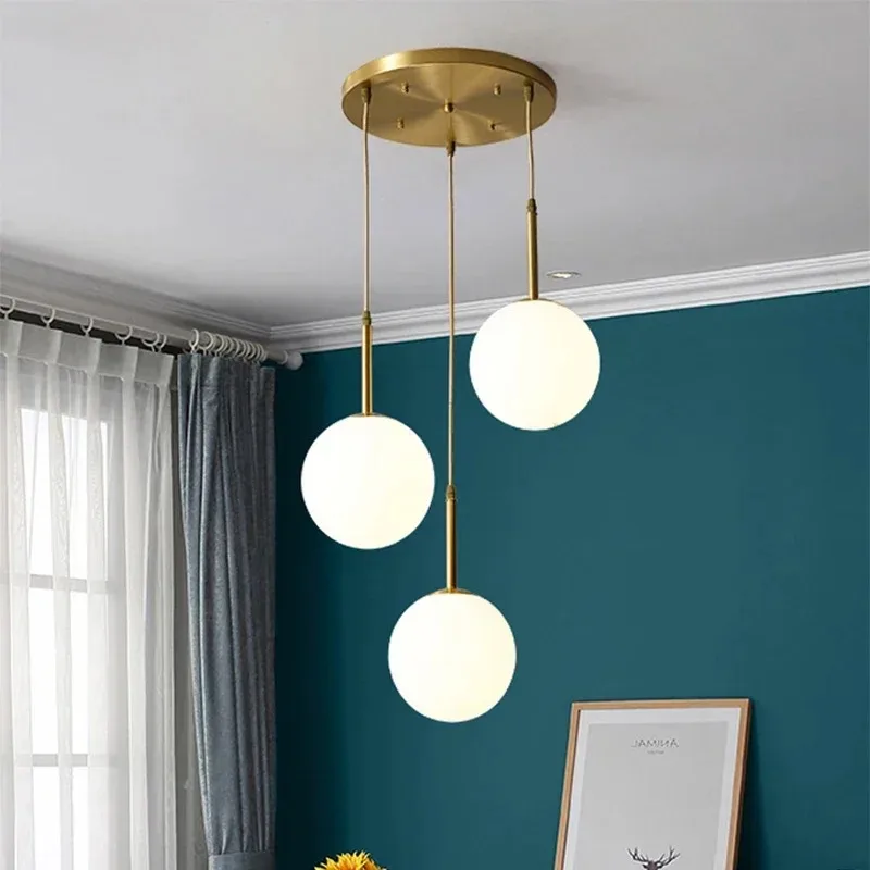 

Modern Simple Pendant Lamps Glass Ball Lampshade Led Lighting Fixtures Ceiling Chandelier Dining Room Bedroom Parlor Bedsides