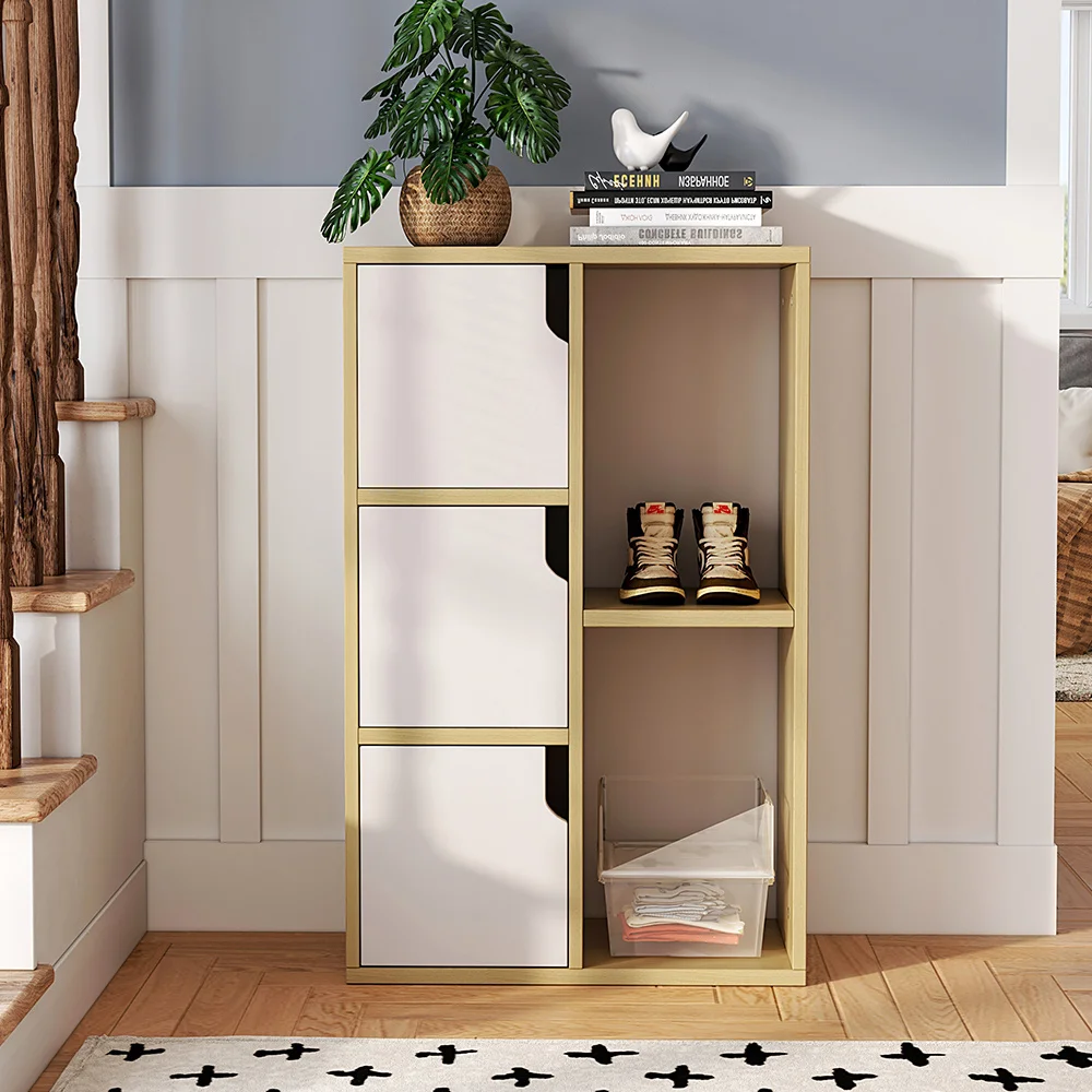 Wooden Bookcase Storage Cabinet with Doors and Open Shelf 50cm W x 25cm D x 80cm H