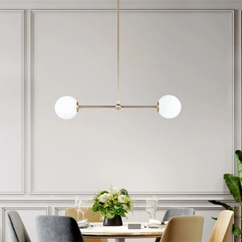 Nordic Lustre Gold 2 Light G9 Led Pendant Lights Rotatable Metal Glass Globe Luminarias Pendant Rod Droplight for Dining Table